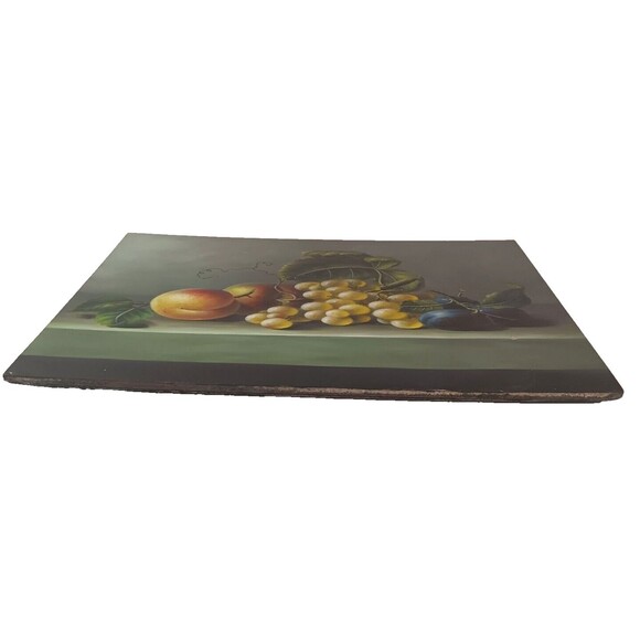 Vintage Still Life Fruit Painting On Board Dark Moody Peaches Grapes 8" x 10" - Picture 3 of 16